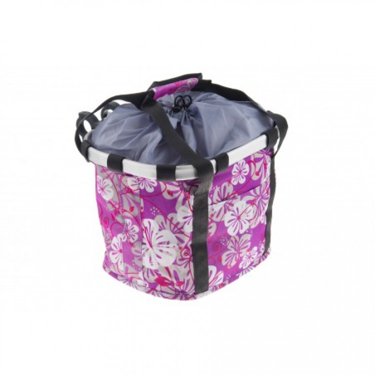 Košík na riadidlá Clip fialový s kvietkami